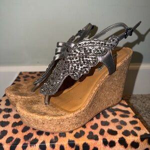 Naughty Monkey Silver Wedge Sandals